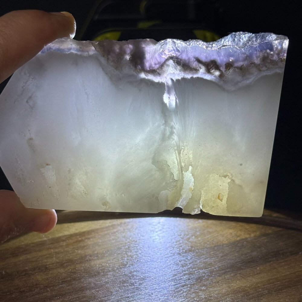 Fluorite Slab Pyrite Inclusions Feathered Display Stone Slice Natural Raw - C